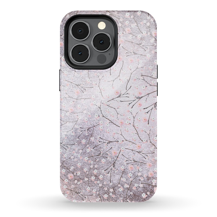 iPhone 13 pro StrongFit Purple Gray Metal Shiny Cherry Blossom Pattern by  Utart