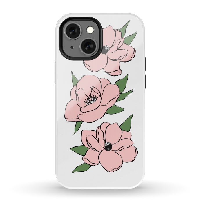 iPhone 13 mini StrongFit Big Pink Flowers by Martina
