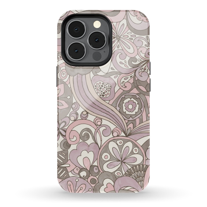 iPhone 13 pro StrongFit Retro Colouring Book Pink and Gray by Paula Ohreen