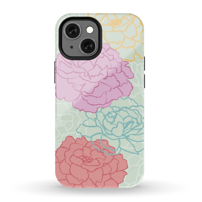 iPhone 13 mini StrongFit Pretty pastel peonies by Martina