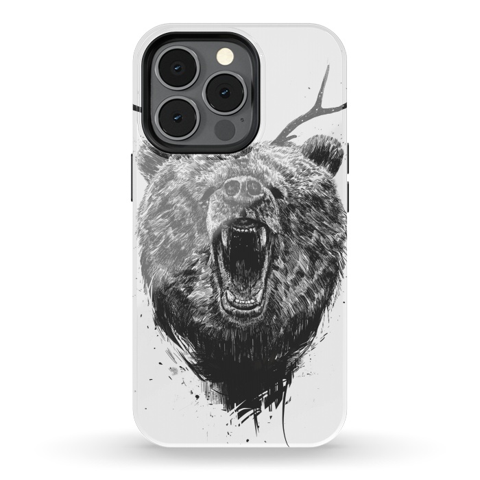 iPhone 13 pro StrongFit Angry bear with antlers by Balazs Solti