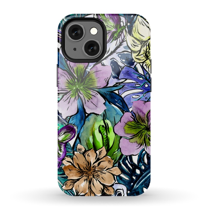 iPhone 13 mini StrongFit Purple Aloha Hibiscus Tropical Flower Pattern by  Utart