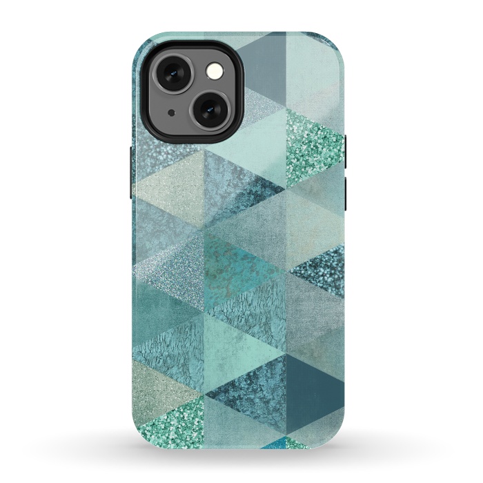 iPhone 13 mini StrongFit Fancy Shimmering Teal Triangles by Andrea Haase