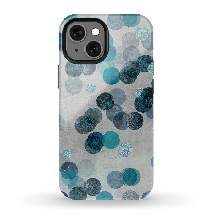 iPhone 13 mini StrongFit Fancy Faux Glitter Dots In Teal And Turquoise by Andrea Haase