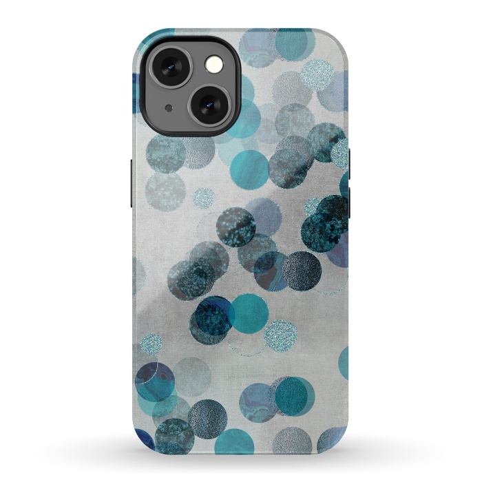 iPhone 13 StrongFit Fancy Faux Glitter Dots In Teal And Turquoise by Andrea Haase