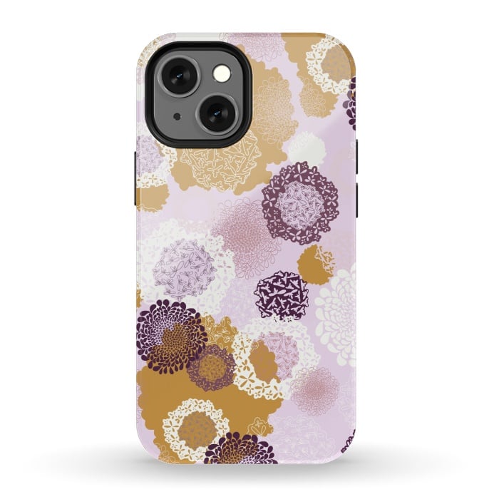iPhone 13 mini StrongFit Doily Flowers on Pink by Paula Ohreen