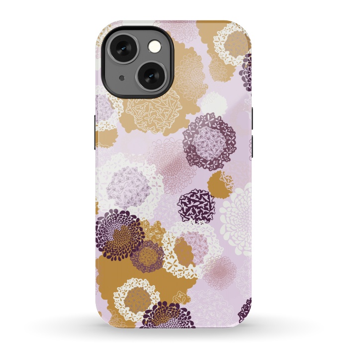 iPhone 13 StrongFit Doily Flowers on Pink by Paula Ohreen