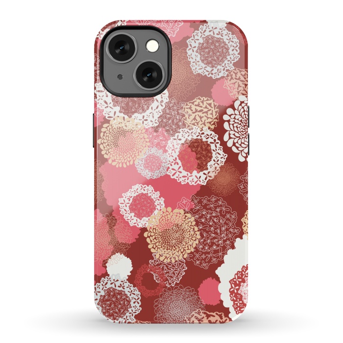 iPhone 13 StrongFit Doily Flowers on Red by Paula Ohreen