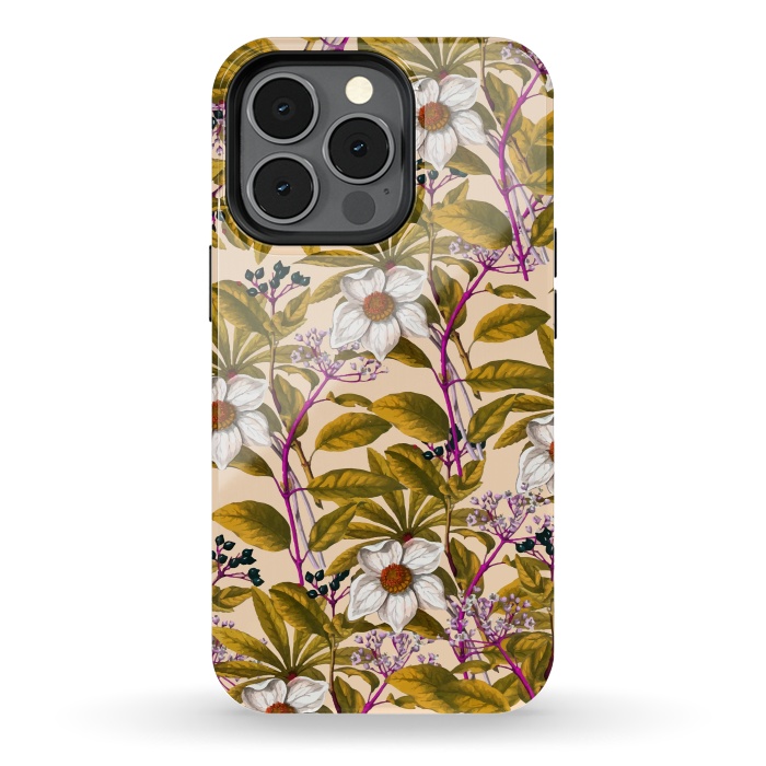 iPhone 13 pro StrongFit White Sepia Flora by Creativeaxle