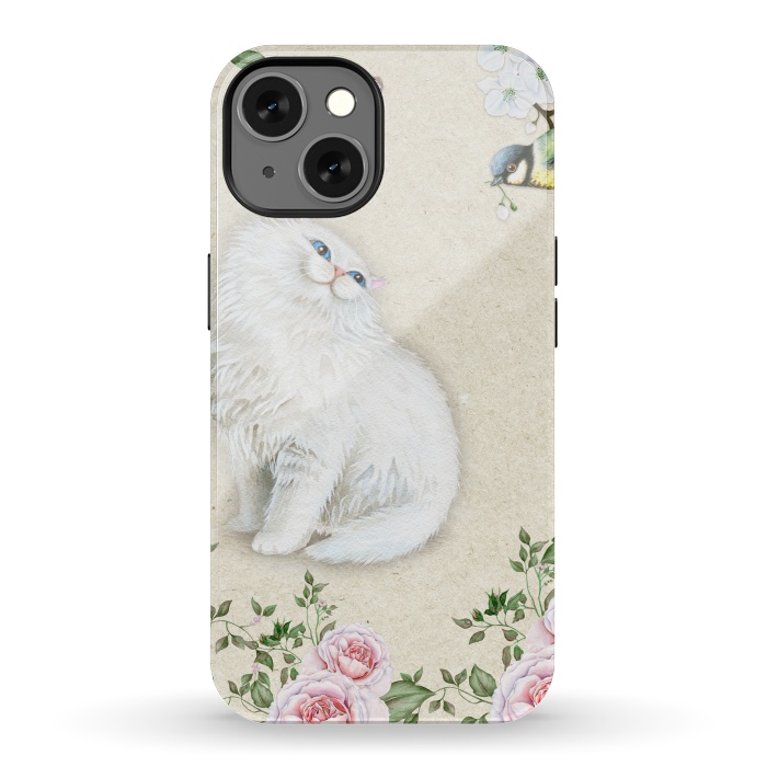 iPhone 13 StrongFit Kitty Welcomes Bird by Creativeaxle