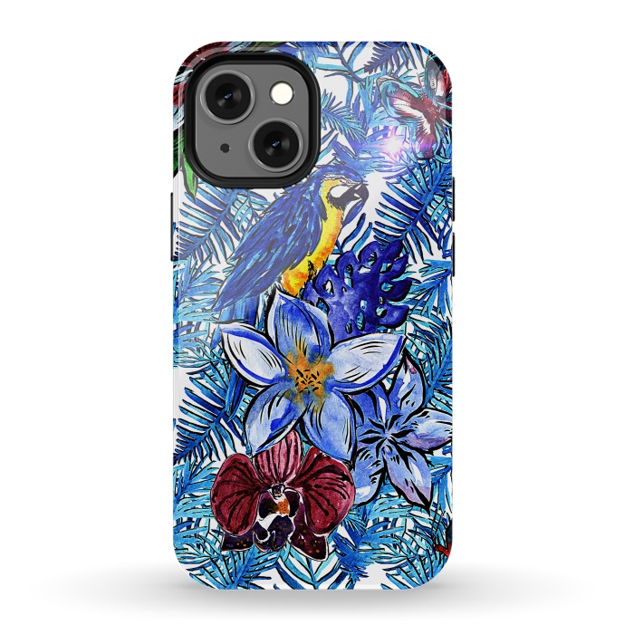 iPhone 13 mini StrongFit Blue Jungle Bird Pattern by  Utart