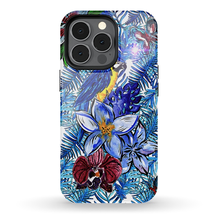 iPhone 13 pro StrongFit Blue Jungle Bird Pattern by  Utart