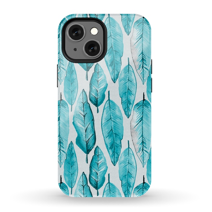 iPhone 13 mini StrongFit Turquoise Watercolor Feathers by Andrea Haase