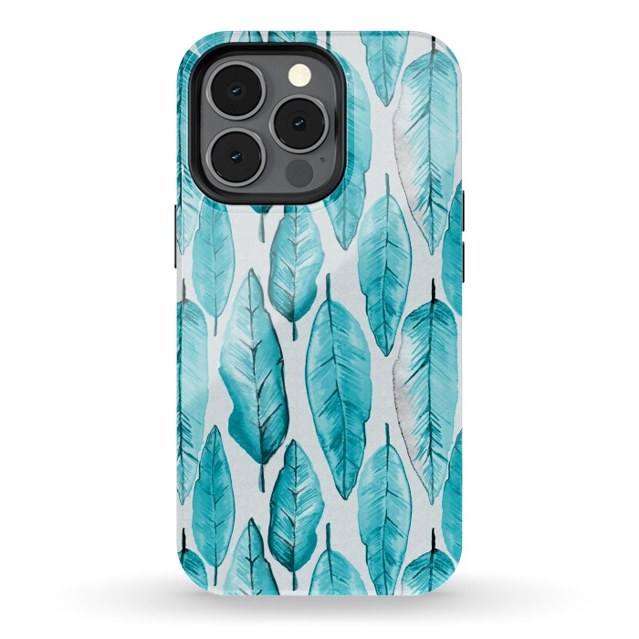 iPhone 13 pro StrongFit Turquoise Watercolor Feathers by Andrea Haase