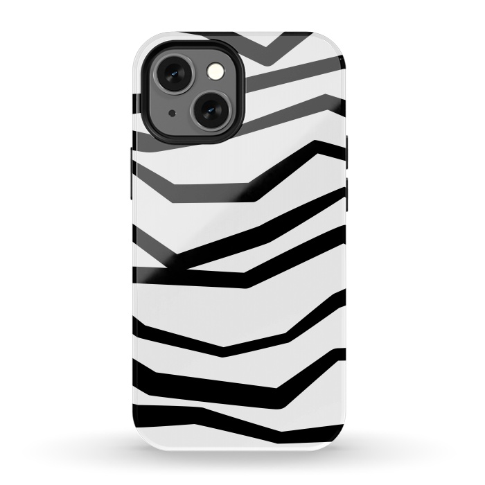 iPhone 13 mini StrongFit Wavy Zig Zag Stripes Black And White 2 by Andrea Haase