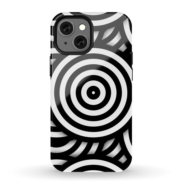 iPhone 13 mini StrongFit Pop-Art Circle Pattern Black White 2 by Andrea Haase
