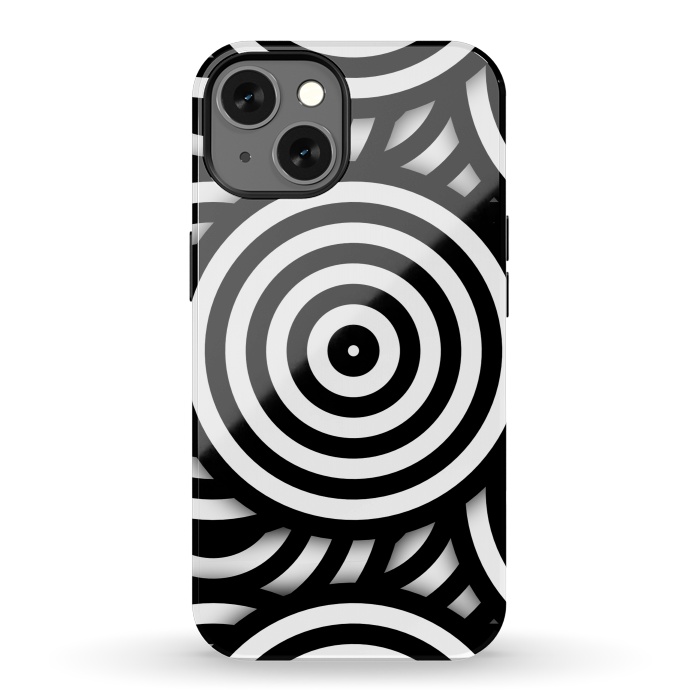 iPhone 13 StrongFit Pop-Art Circle Pattern Black White 2 by Andrea Haase