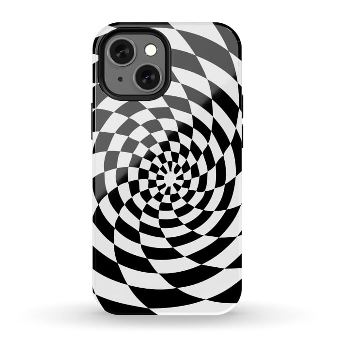 iPhone 13 mini StrongFit Checker Spiral Black And White by Andrea Haase