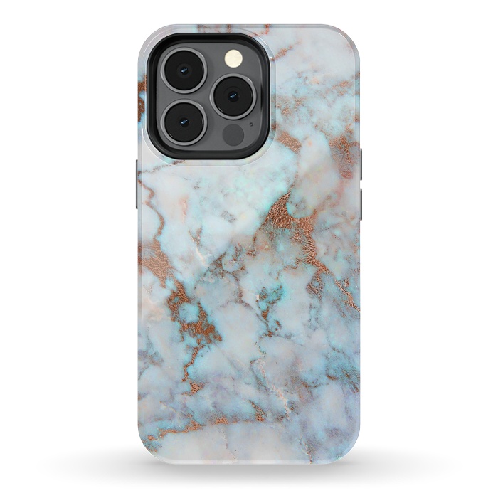iPhone 13 pro StrongFit White & Gold Faux Marble by Dushan Medich