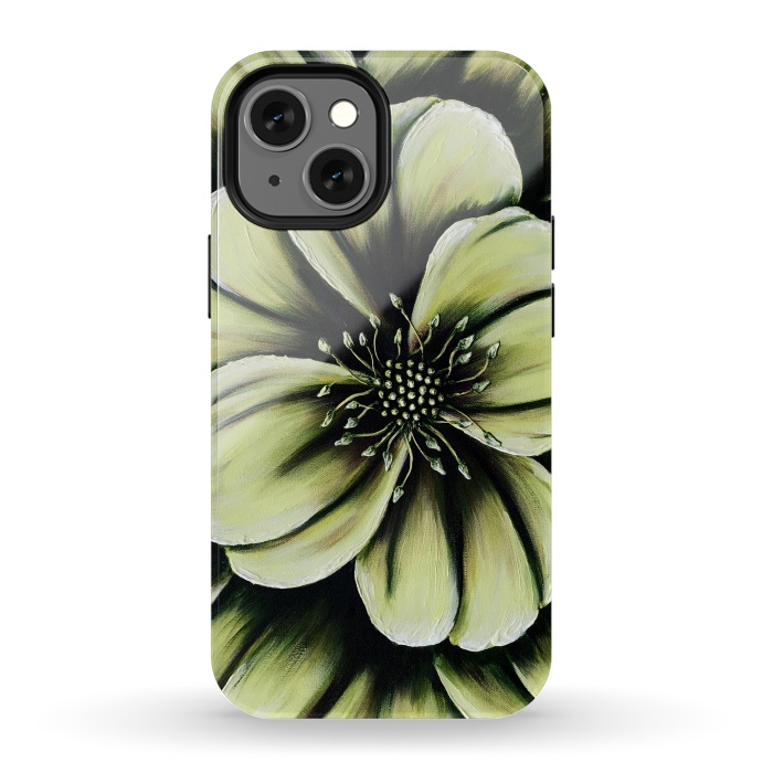 iPhone 13 mini StrongFit Green Flower by Denise Cassidy Wood