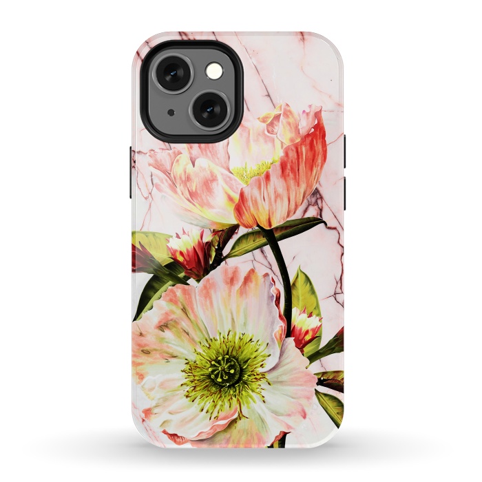 iPhone 13 mini StrongFit Flowering on pink marble by Mmartabc