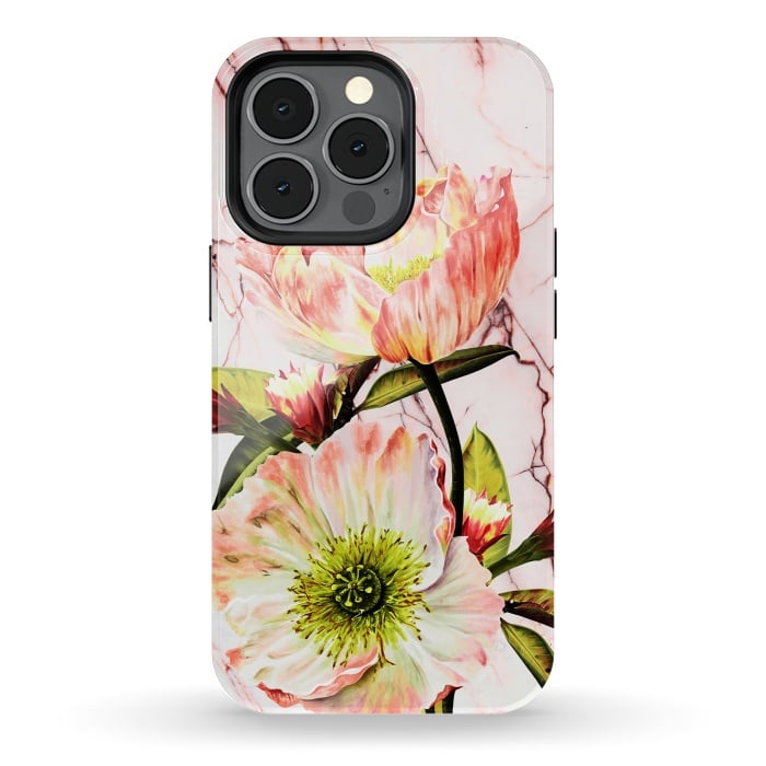 iPhone 13 pro StrongFit Flowering on pink marble by Mmartabc