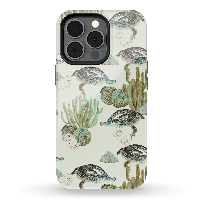 iPhone 13 pro StrongFit Crocodile pattern on the cactus by Mmartabc