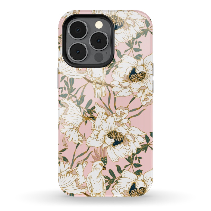 iPhone 13 pro StrongFit Exotic birds on flowers by Mmartabc