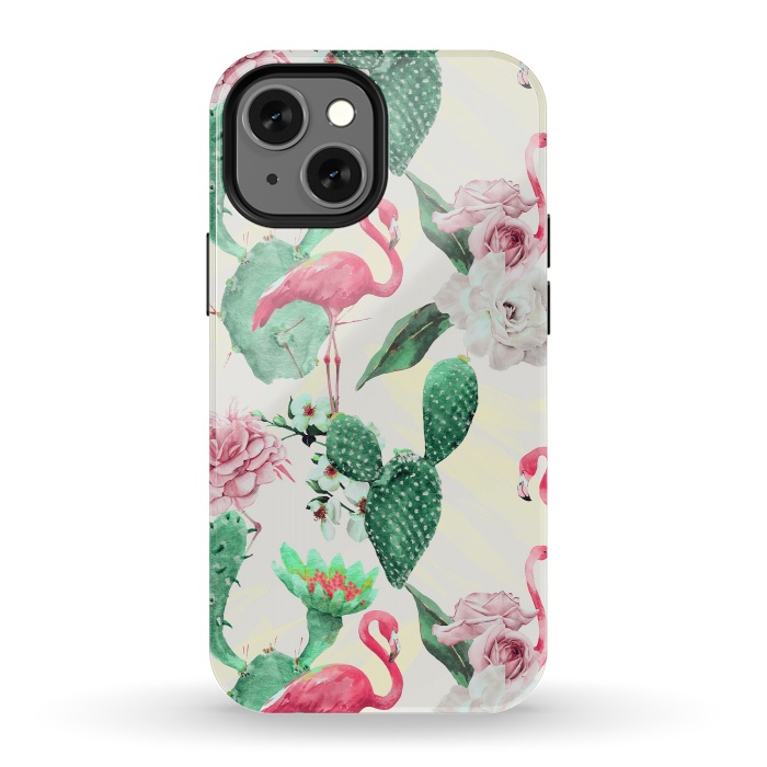 iPhone 13 mini StrongFit Flamingos, geometric and flowers by Mmartabc