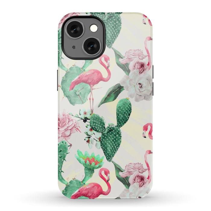 iPhone 13 StrongFit Flamingos, geometric and flowers by Mmartabc
