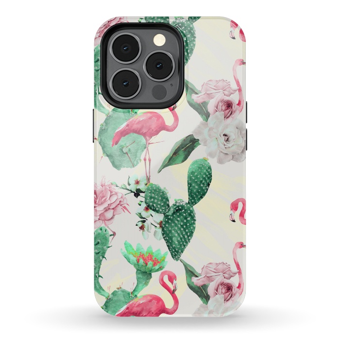iPhone 13 pro StrongFit Flamingos, geometric and flowers by Mmartabc