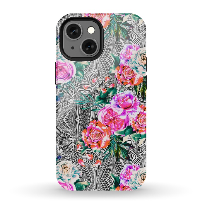 iPhone 13 mini StrongFit Flowery on linear mosaic by Mmartabc