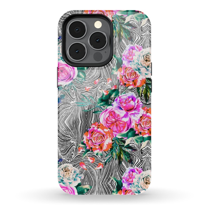 iPhone 13 pro StrongFit Flowery on linear mosaic by Mmartabc