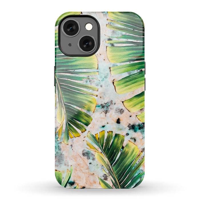 iPhone 13 StrongFit Palm leaf on marble 01 by Mmartabc
