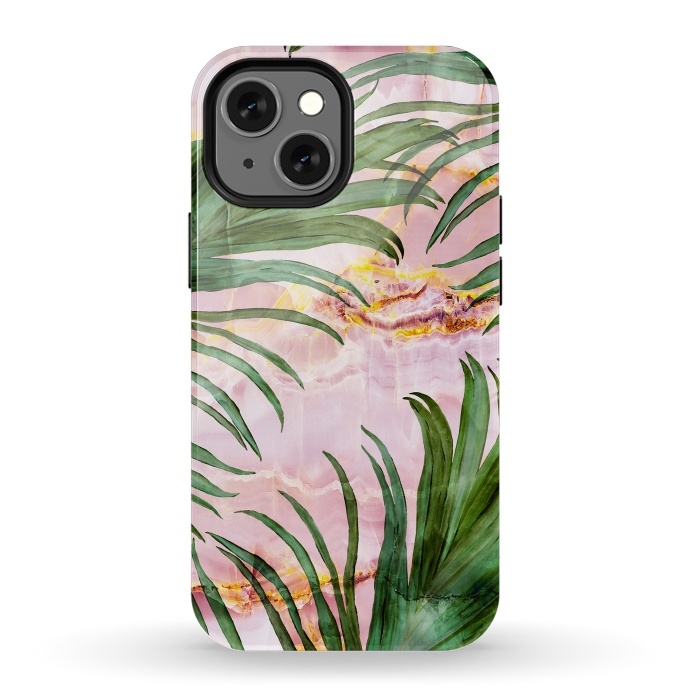 iPhone 13 mini StrongFit Palm leaf on marble 03 by Mmartabc
