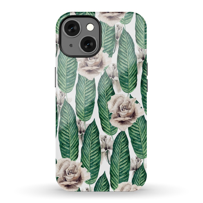 iPhone 13 StrongFit Tropical leaves and white roses by Mmartabc