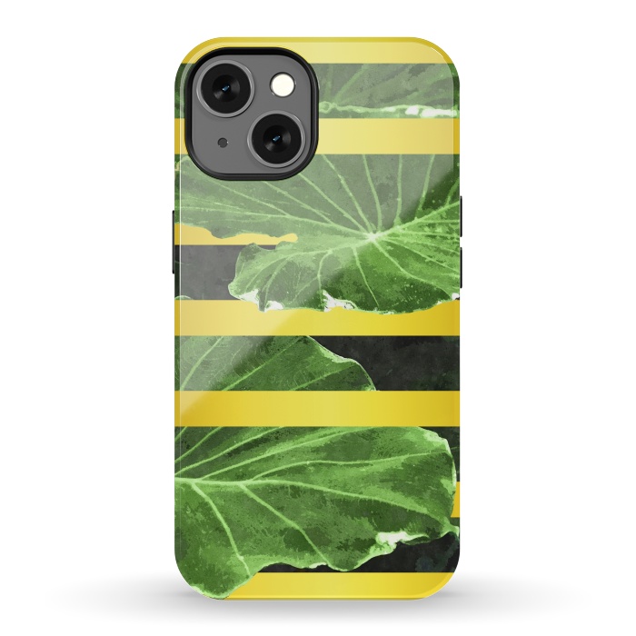 iPhone 13 StrongFit Green Leaves and Gold Stripes by Alemi