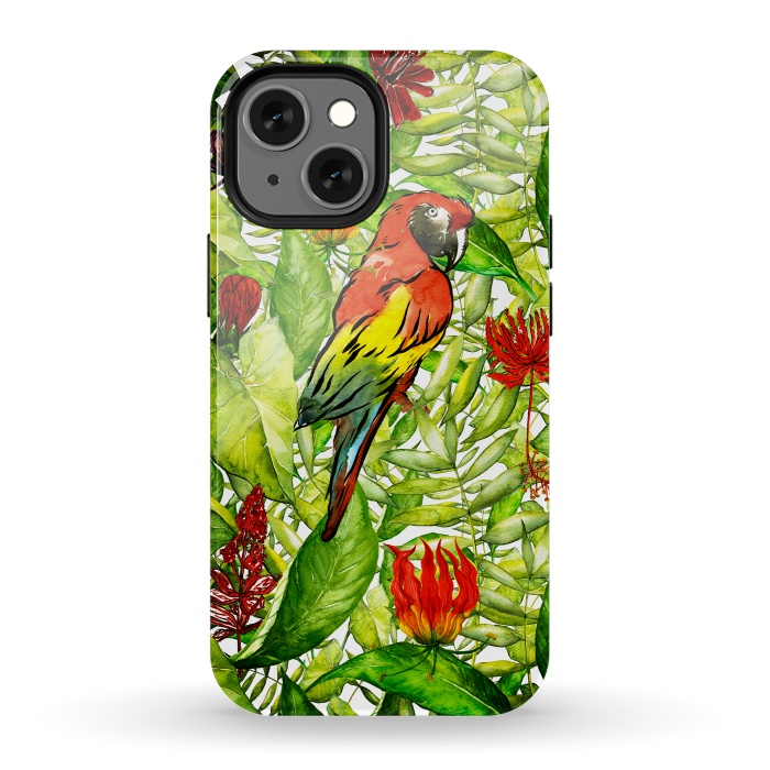 iPhone 13 mini StrongFit Aloha Parrot and Flower Jungle by  Utart