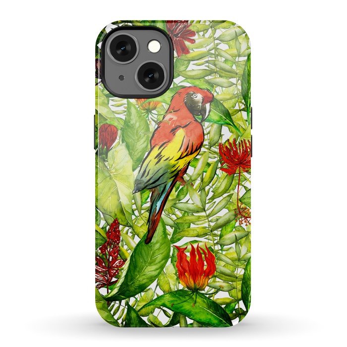 iPhone 13 StrongFit Aloha Parrot and Flower Jungle by  Utart