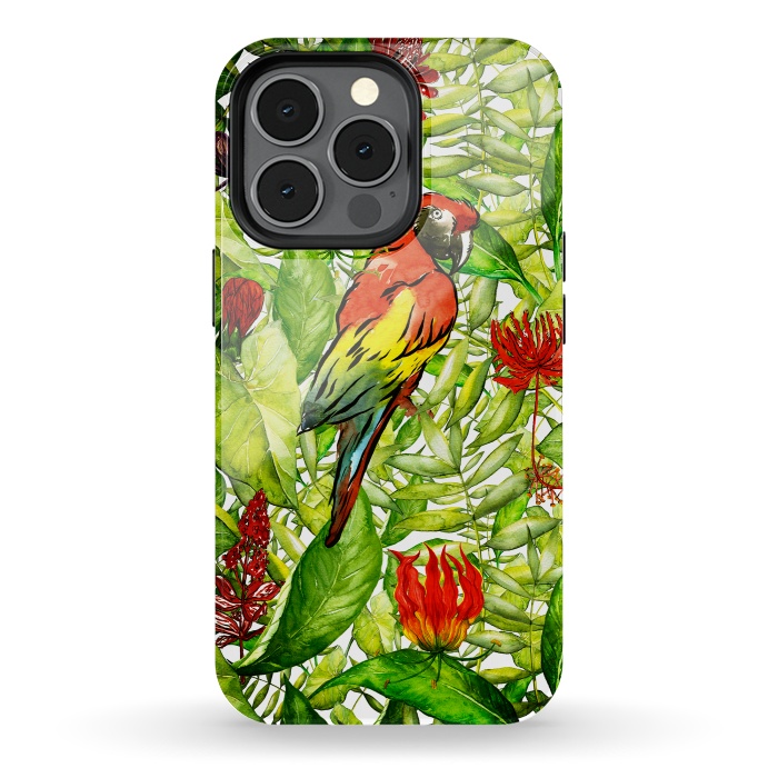 iPhone 13 pro StrongFit Aloha Parrot and Flower Jungle by  Utart