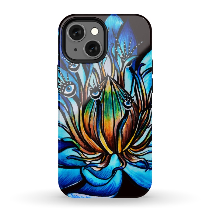 iPhone 13 mini StrongFit Bizarre Multi Eyed Blue Water Lily Flower Monster by Boriana Giormova