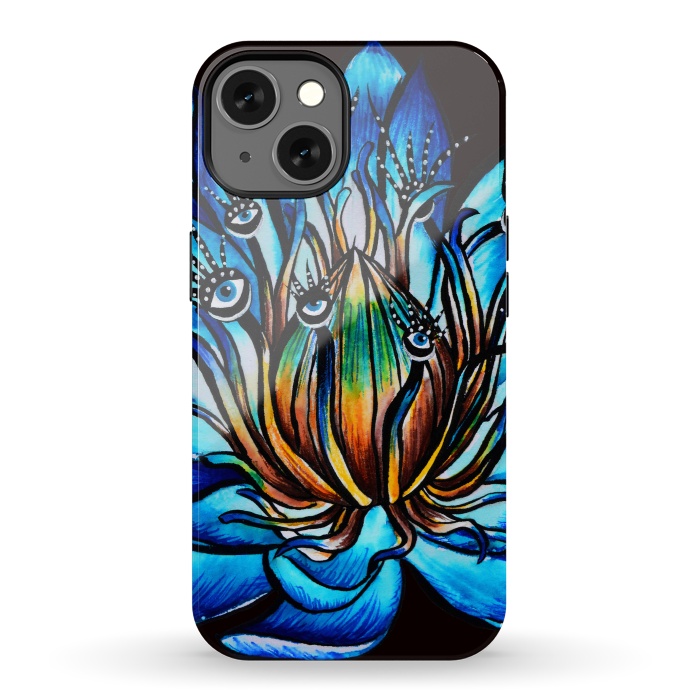 iPhone 13 StrongFit Bizarre Multi Eyed Blue Water Lily Flower Monster by Boriana Giormova