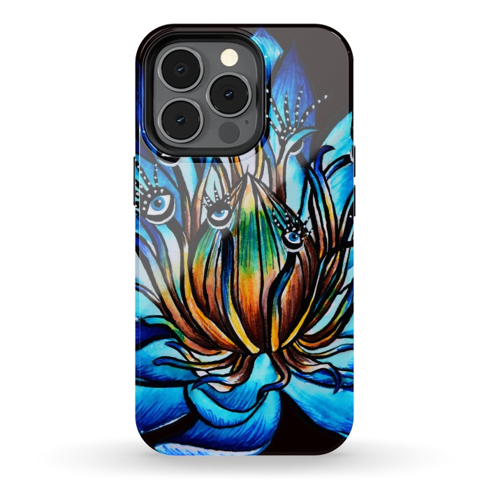iPhone 13 pro StrongFit Bizarre Multi Eyed Blue Water Lily Flower Monster by Boriana Giormova