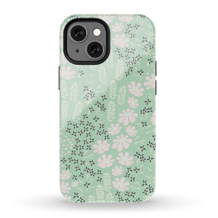 iPhone 13 mini StrongFit Floral Mint Pattern 013 by Jelena Obradovic