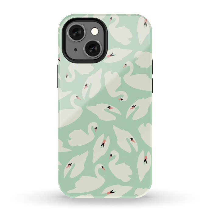 iPhone 13 mini StrongFit Swan Mint Pattern 028 by Jelena Obradovic
