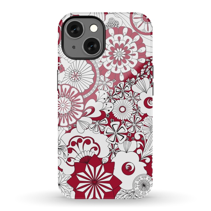iPhone 13 StrongFit 70s Flowers - Red and White by Paula Ohreen