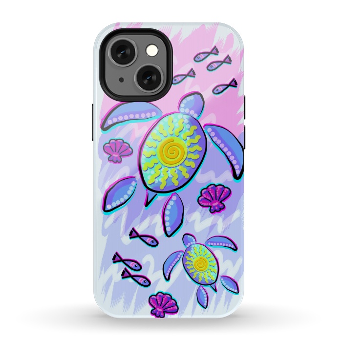 iPhone 13 mini StrongFit Sea Turtle and Sun Abstract Glitch Ultraviolets by BluedarkArt