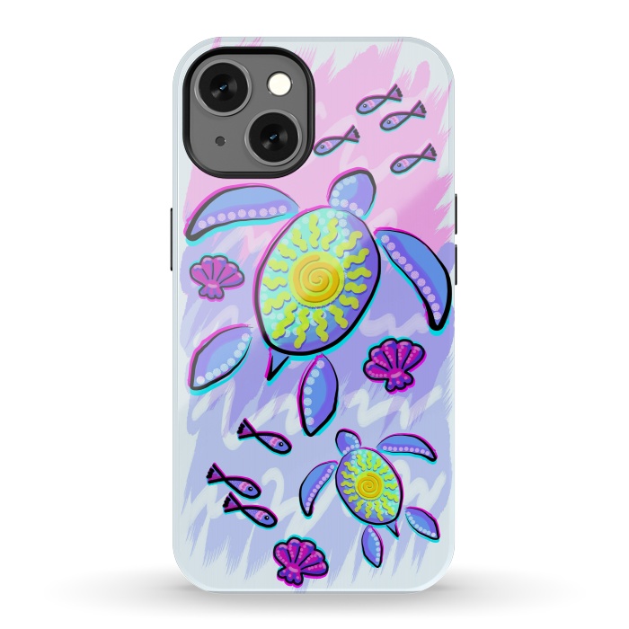 iPhone 13 StrongFit Sea Turtle and Sun Abstract Glitch Ultraviolets by BluedarkArt