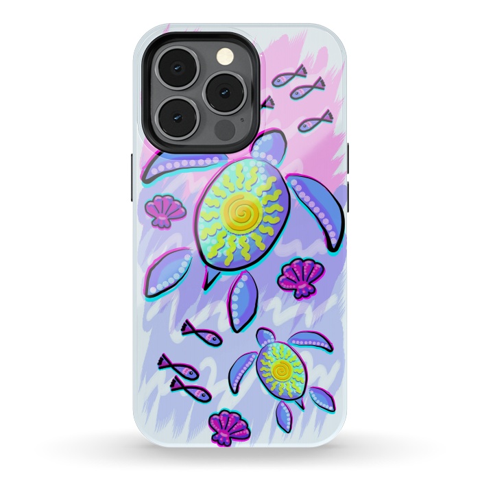 iPhone 13 pro StrongFit Sea Turtle and Sun Abstract Glitch Ultraviolets by BluedarkArt