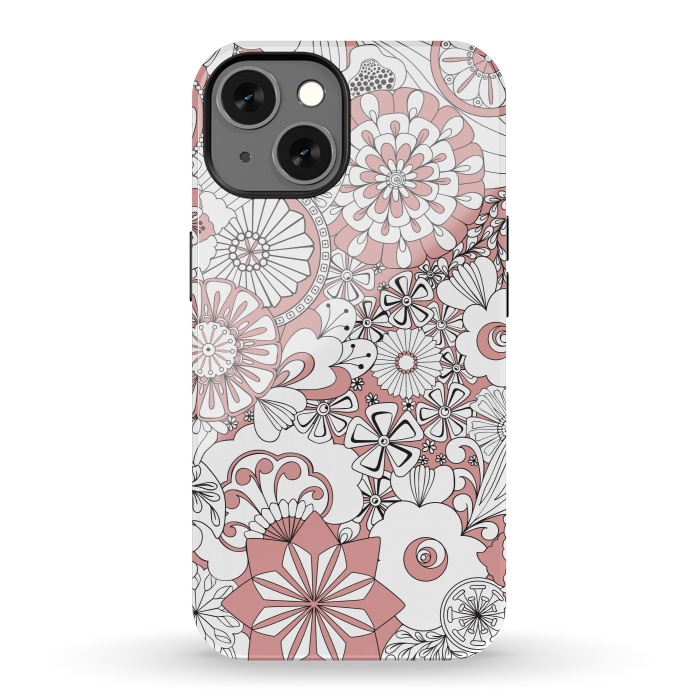 iPhone 13 StrongFit 70s Flowers - Pink and White by Paula Ohreen